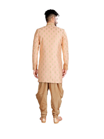 Image Title Designer Peach And Gold Color Indian Wedding Indo-Western Sherwani for Men -RK1207