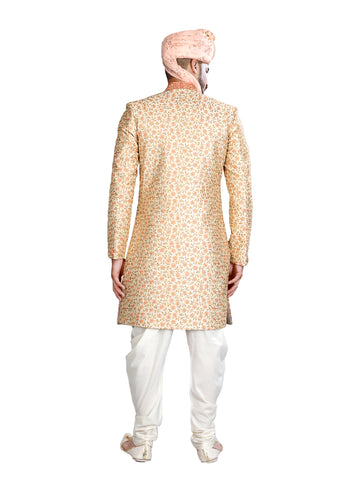 Image Title Chic Gold and Peach  Silk Indian Wedding Sherwani For Men