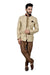 Majestic Peary and Brown Jodhpuri Printed Mandarin Collar Indian Suit Sherwani Set For Men - RK3066SNT