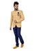 Elegant Gold And Blue color Jodhpuri Printed Mandarin Collar Indian Suit Set For Men - RK3067SNT