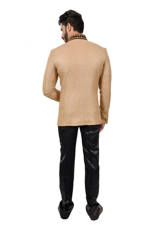Image Title Apricot And Black Wedding Color Jodhpuri Printed Indian Suit Set For Men - RK3068SNT