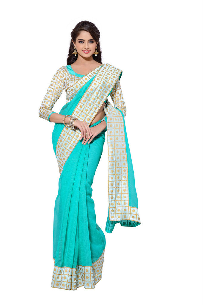 Image Title Elegant Hand Painted Mint Colored Exclusive Saree D-218
