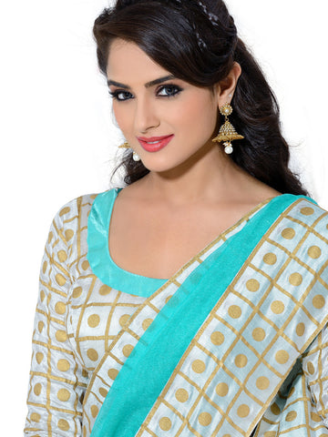 Image Title Elegant Hand Painted Mint Colored Exclusive Saree D-218