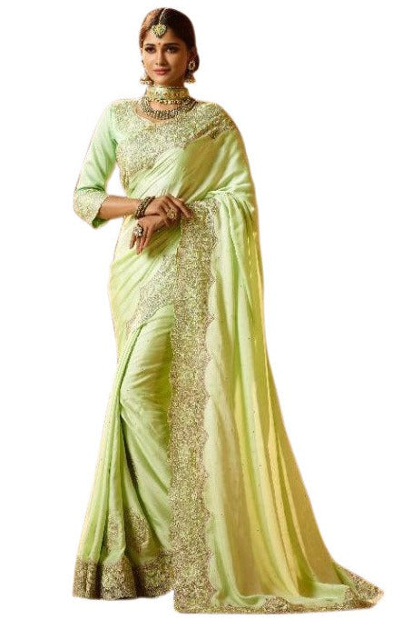 Image Title Liril Green Embroidered Silk  Pre-Pleated Ready-Made Sari-SLK-5208