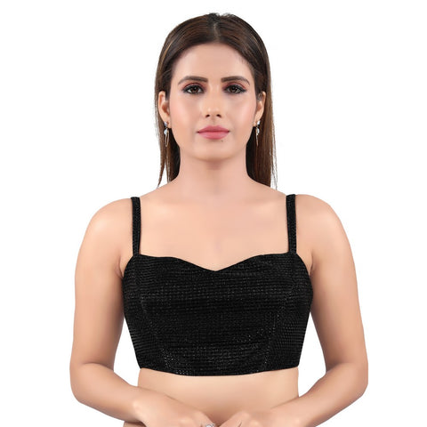 Image Title Stunning Spaghetti Black Designer Indian Sweetheart Neck Saree Blouse Choli (SP-01-Black)