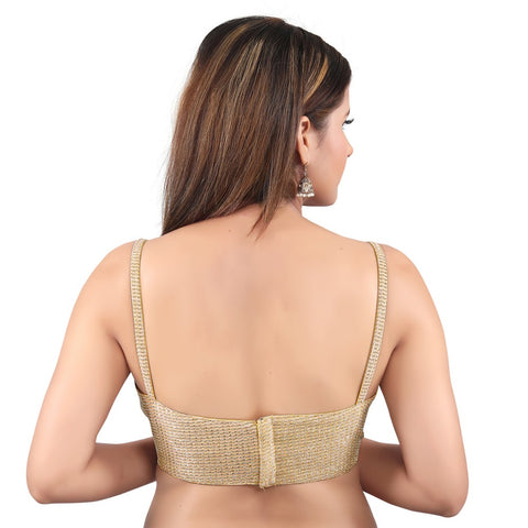 Image Title Stunning Spaghetti Gold Designer Indian Sweetheart Neck Saree Blouse Choli (SP-01-Gold)