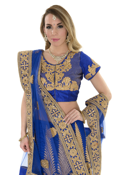 royal blue indian dress Magnificent and Gold Wedding Lehenga- SNT11124 JND Black Tie Dresses | Size:40W X 32L Embroidery work is completed