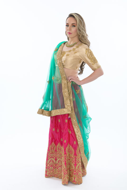 Divine Hot Pink and Green Lehenga-SNT11107