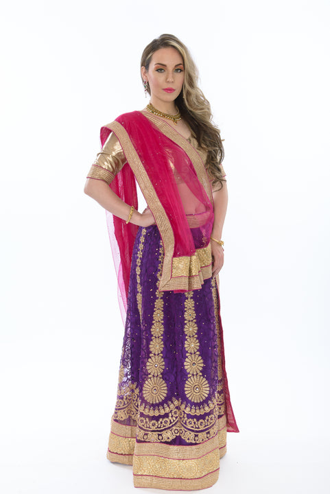 Magnificent Purple And Gold Lehenga-SNT11104