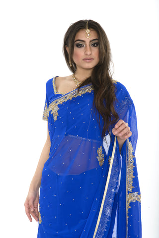 Image Title Stunning Midnight Beauty Royal Blue Pre-Stitched Sari
