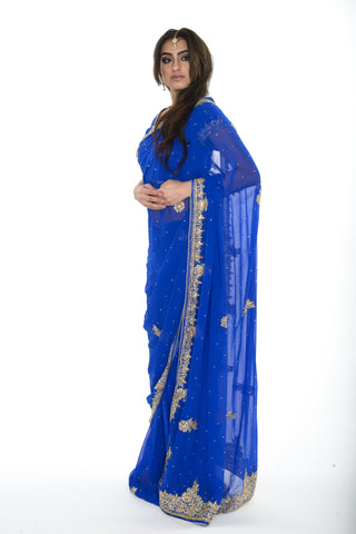 Image Title Stunning Midnight Beauty Royal Blue Pre-Stitched Sari