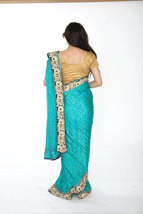 Classic Teal Pre-Stitched Ready-made Sari