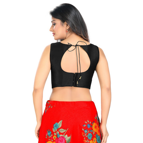Image Title Modestly Stunning Black Designer Indian High-Neck Sleeveless Saree Blouse Choli (VFJ-45-Black)