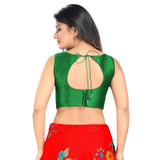 Modestly Stunning Green Designer Indian High-Neck Sleeveless Saree Blouse Choli (VFJ-45-Green)