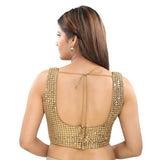 Gorgeous Designer Indian Gold Sequence Cutwork Square Neck Sleeveless Saree Blouse Choli (VFJKP-26-Gold)
