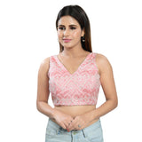 Image Title Ravishing Baby-Pink Designer Indian V-Neckline Sleeveless Saree Blouse Choli (X-1034NS-Baby-Pink)