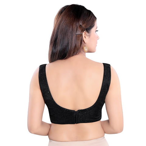 Image Title Enchanting Shimmery Black Designer Indian Plunging Sweetheart Neckline Saree Blouse Choli (X-967NS-Black)