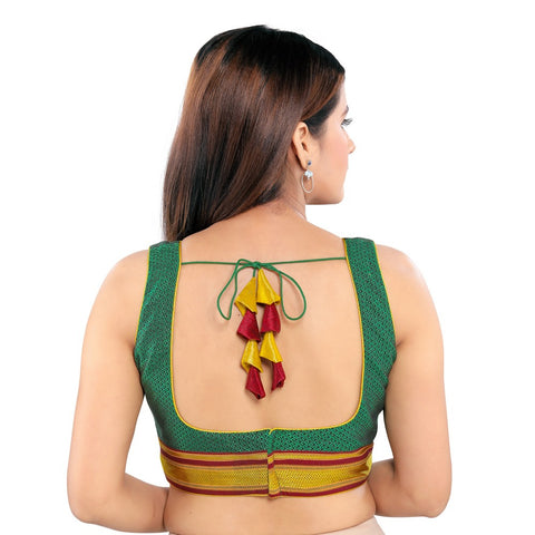 Image Title Ethnic Green Designer Indian Traditional Square-Neckline Saree Blouse Choli (X-969NS-Green)