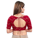 Magnificent Red Designer Indian Traditional Zig-Zag Sequence Elbow length Saree Blouse Choli (X-981ELB-Red)