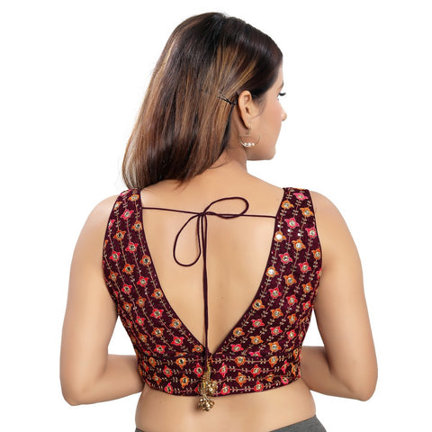 Image Title Mesmerizing Wine Designer Indian Plunging V-Neckline Saree Blouse Choli (X-995NS-Wine)