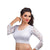 Designer Silver Shimmer Non-Padded Stretchable Long Netted Sleeves Saree Blouse Crop Top (A-19-Silver)