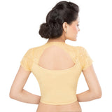 Designer Gold Non-Padded Stretchable Round Neckline With Netted Half Sleeves Saree Blouse Crop Top (A-33-Gold)