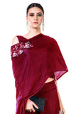 Image Title Maroon Draped Gown With A Hand Embroidered Cape Dupatta