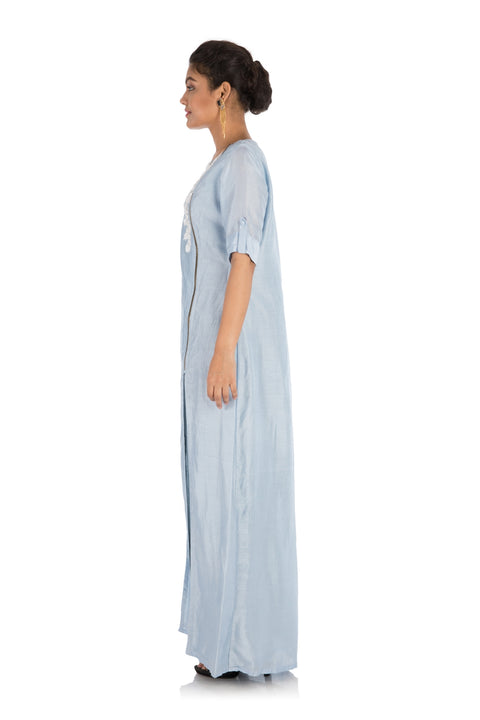 Hand Embroidered Powder Blue Tunic With Front Slits