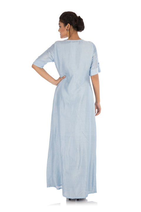 Hand Embroidered Powder Blue Tunic With Front Slits