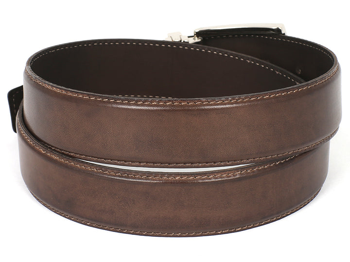 PAUL PARKMAN Men's Leather Belt Hand-Painted Brown (ID#B01-ANTBRW) (L)