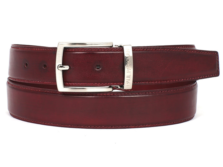 PAUL PARKMAN Men's Leather Belt Hand-Painted Bordeaux (ID#B01-BRD) (XXL)