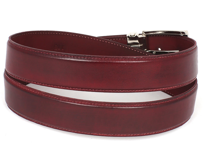 PAUL PARKMAN Men's Leather Belt Hand-Painted Bordeaux (ID#B01-BRD) (XL)