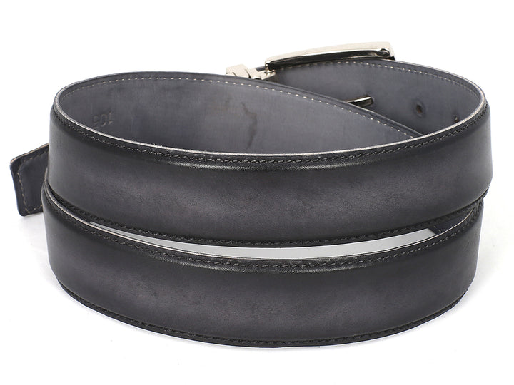 PAUL PARKMAN Men's Leather Belt Dual Tone Hand-Painted Gray & Black (ID#B01-GRY-BLK) (S)