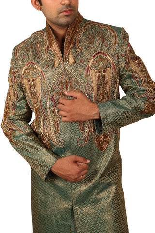 Image Title Fancy Indian Wedding Emerald Green Sherwani For Men