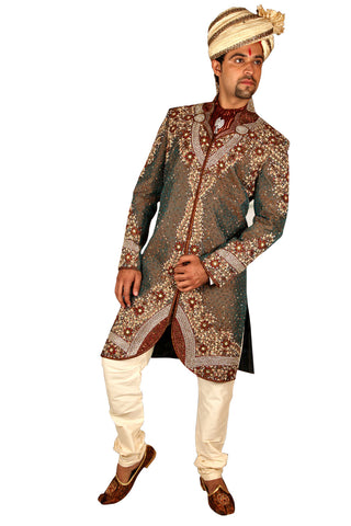 Image Title Remarkable Royal Indian Wedding Dark Olive Sherwani For Men