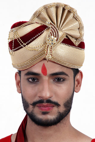 Image Title Ready-made Gold and Maroon Wedding Safa Turban