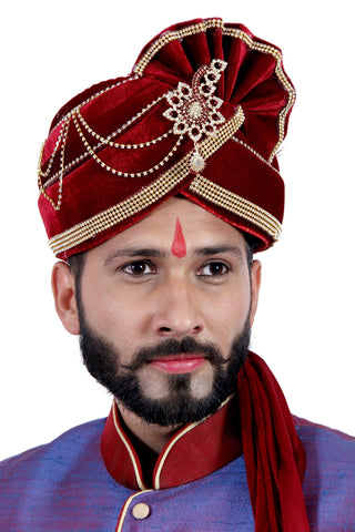 Image Title Ready-made Red Velvet Wedding Safa Turban