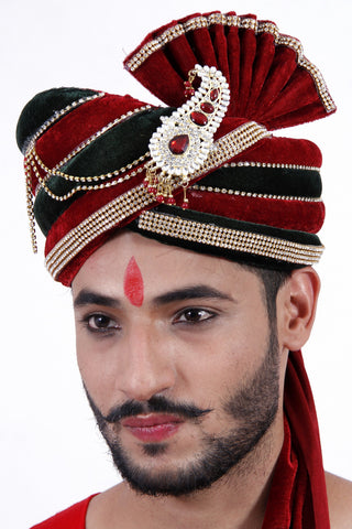 Image Title Ready-made Red and Green Wedding Safa Turban