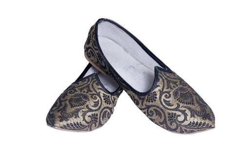 Image Title Brocade Fabric Black Print Simple Mojari Juti BLSNT0123