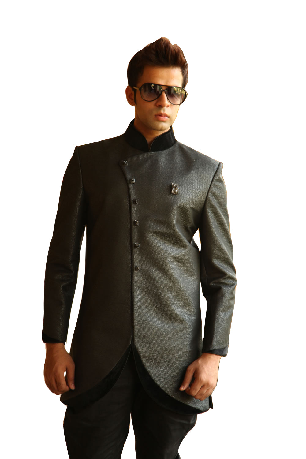 Image Title Elegant Black Indo-Western Indian Sherwani Kurta for Men