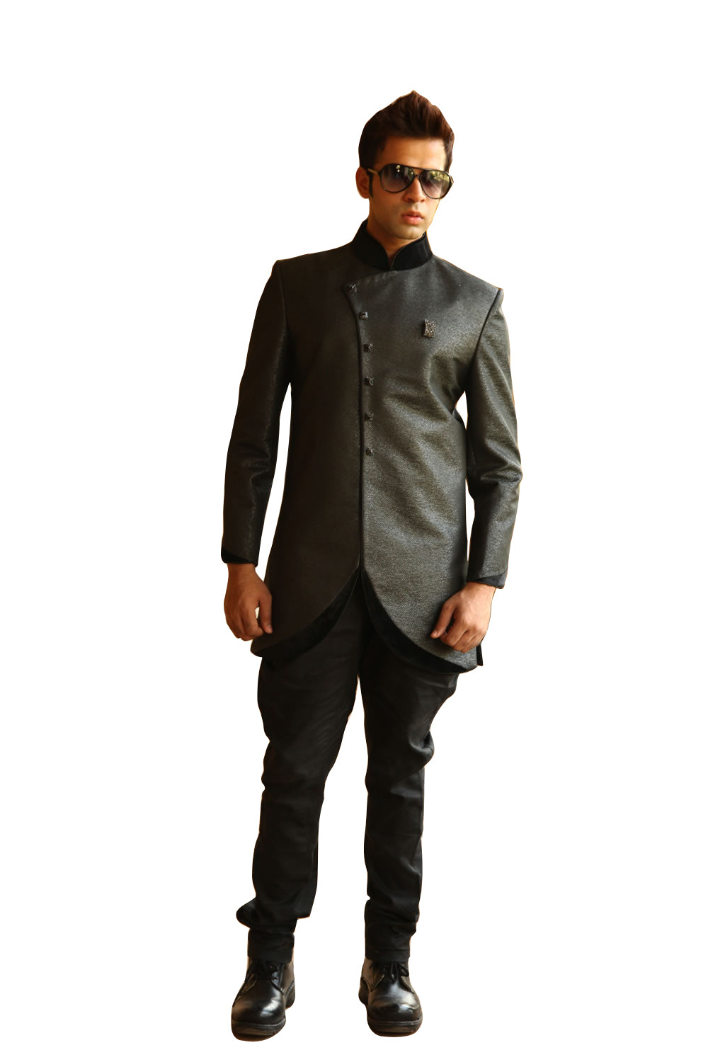Image Title Elegant Black Indo-Western Indian Sherwani Kurta for Men