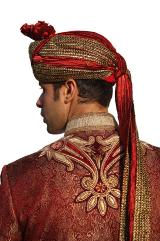 Image Title Royal Embroidery Indian Wedding Maroon Sherwani For Men