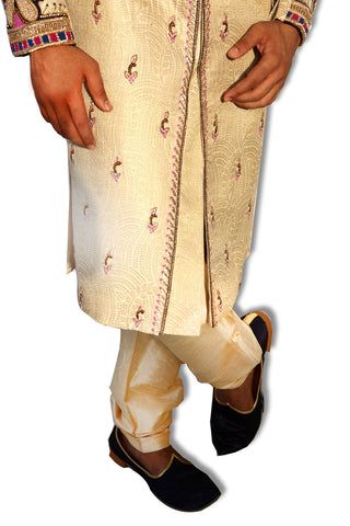 Image Title Maharaja Design Indian Wedding Gold Cream Sherwani For Men