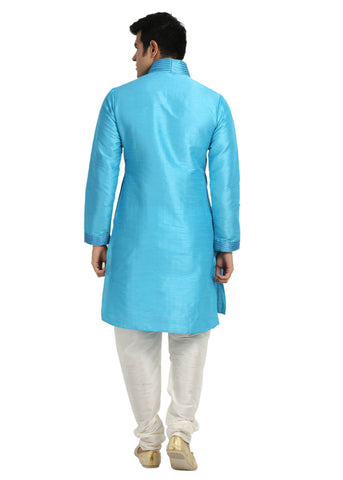 Image Title High Fashion Cool Blue Kurta Sherwani - Indian Ethnic Wear for Men