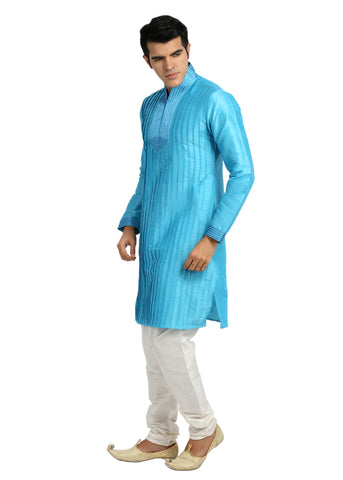 Image Title High Fashion Cool Blue Kurta Sherwani - Indian Ethnic Wear for Men