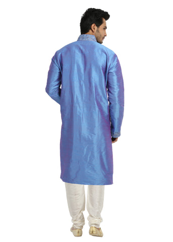 Image Title Dark Blue Kurta Pajama Sherwani - Indian Ethnic Wear for Men