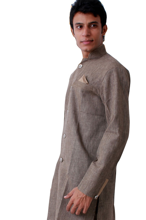 Mocha Colored Kurta with Lehenga Sherwani - Indian Ethnic Wear for Men