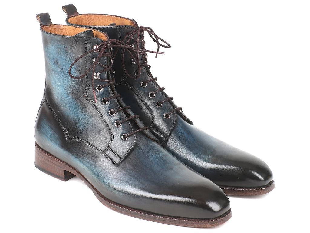 Image Title Paul Parkman Men's Blue & Brown Leather Boots (ID#BT548AW) Size 10.5-11 D(M) US