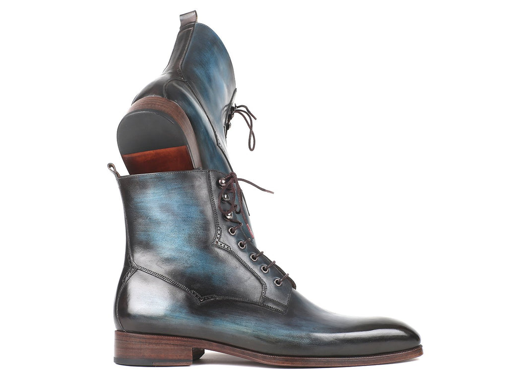 Image Title Paul Parkman Men's Blue & Brown Leather Boots (ID#BT548AW) Size 9-9.5 D(M) US