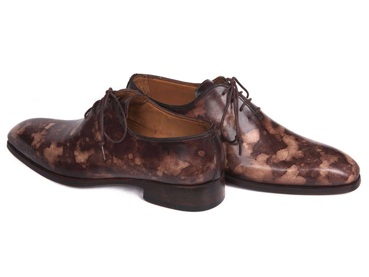Paul Parkman Camouflage Hand-Painted Wholecut Oxfords Brown Shoes (ID#CM37BRW) Size 6.5-7 D(M) US